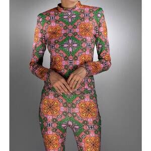 NEW NUVULA long sleeves stretchable mock neck top in pink & orange